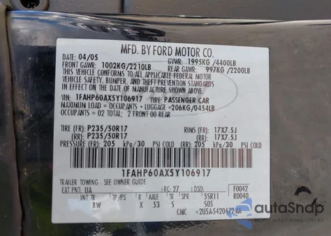 2005 Ford Thunderbird 50Th Anniversary из США, поврежденный, VIN 1FAHP60AX5Y106917